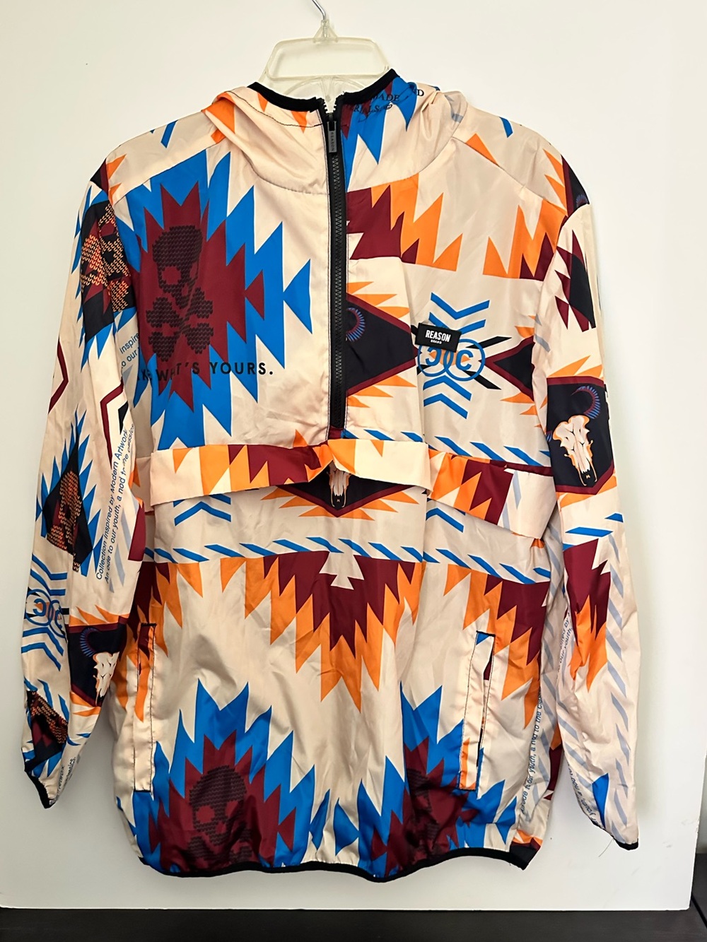 Reason Clothing Aztec Skull Anorak Windbreaker Hoodie Pullover Multi Size L